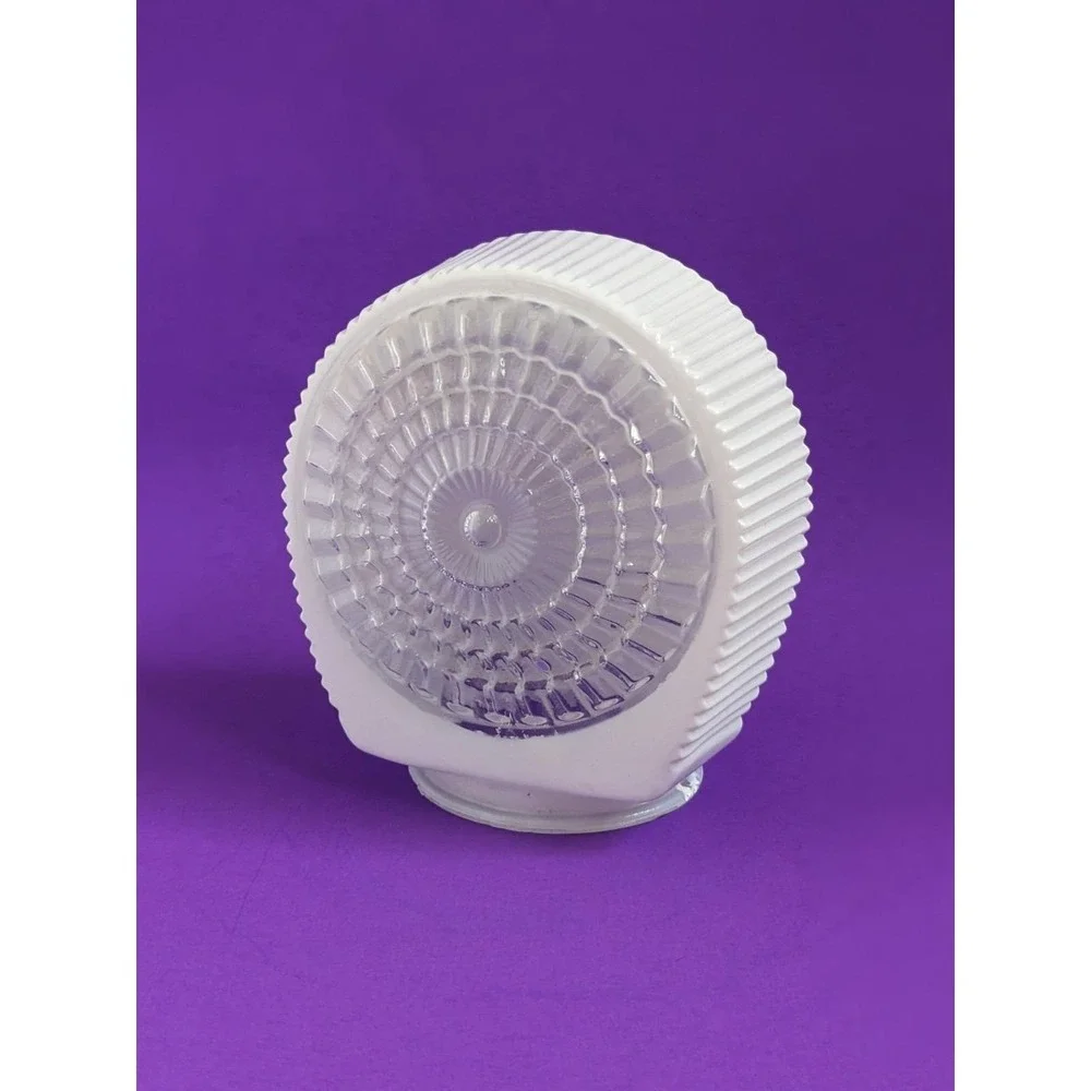 Vintage Art Deco White & Clear Glass Ribbed Ceiling‎ Porch Light Shade Sunburst